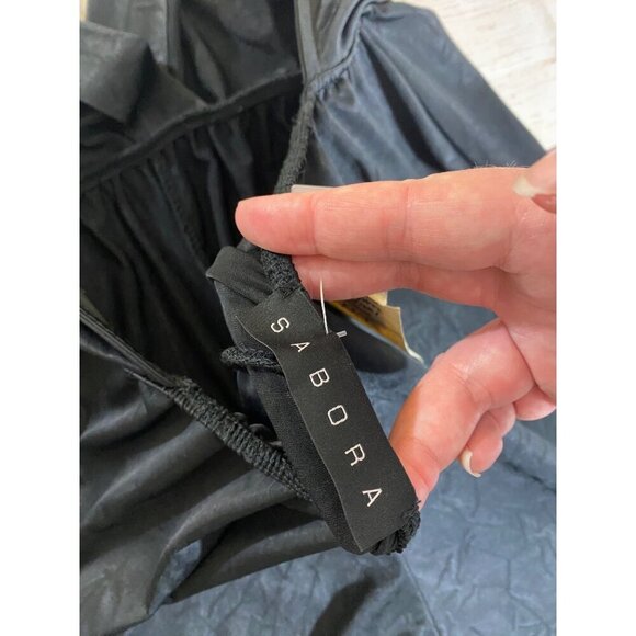 Sabora Women's Black Sheer High Slit Halter Jumpsuit - Large - Picture 13 of 14